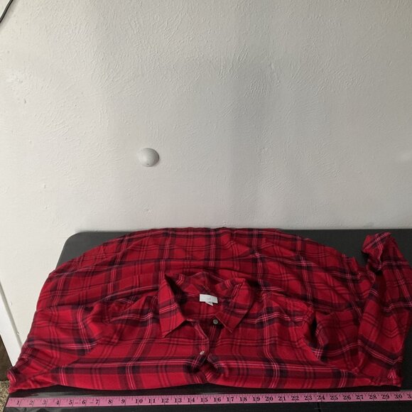 J Jill Top‎ Womens Sz 1X Red Black Plaid Corduroy Button Up Pleated Shirt Blouse - Picture 11 of 12